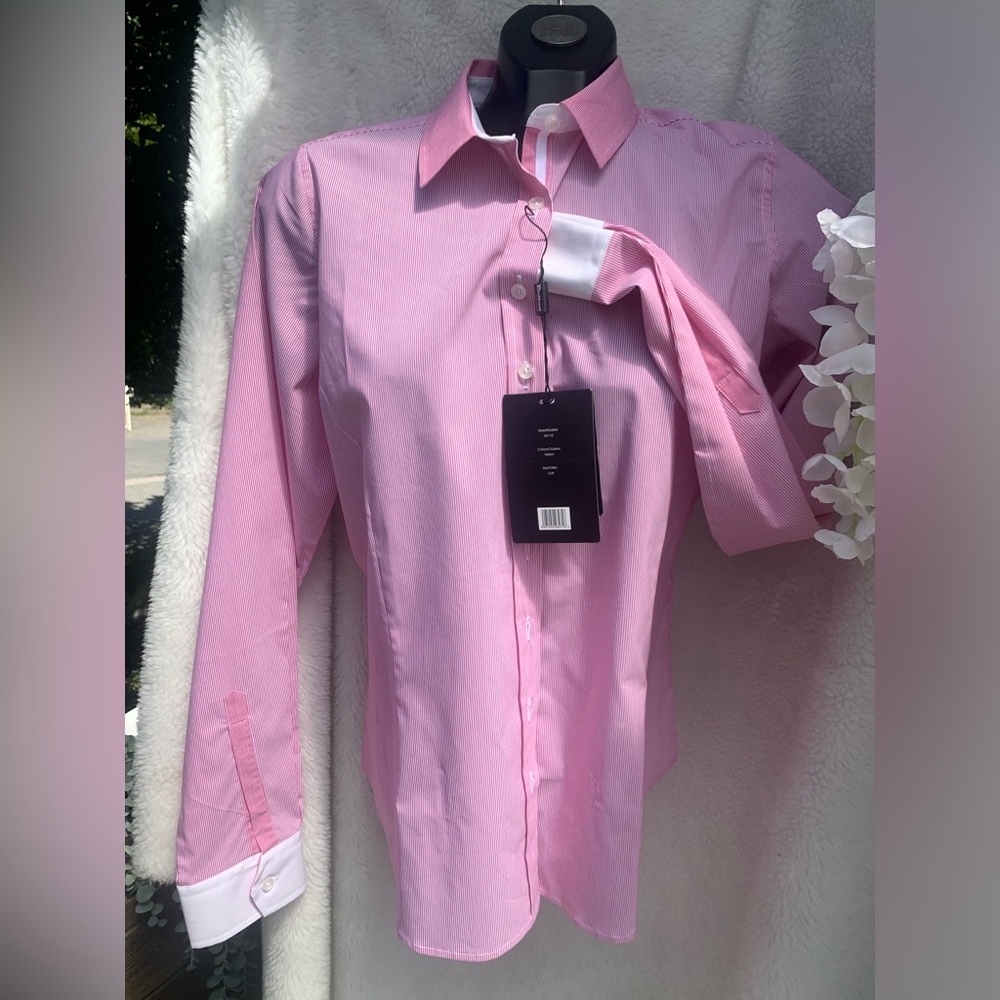 NO IRON’ tech’ 🆕Tailored Office Shirt ⬆️ QUALITY - RED fine stripe